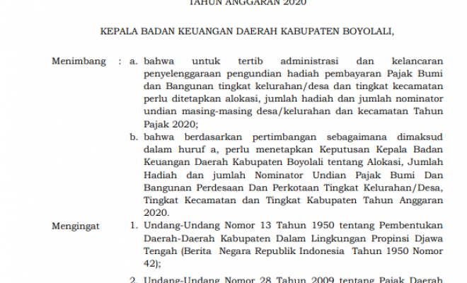 Surat Keputusan Nominator NOP PBB Kabupaten Boyolali 2020